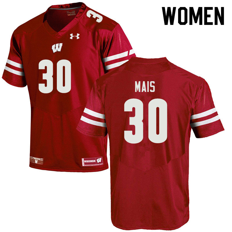 Wisconsin Badgers Women's #30 Tyler Mais NCAA Under Armour Authentic Red College Stitched Football Jersey WB40P14YY